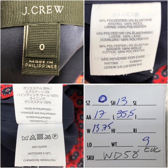 J.Crew Dress Red Paneled Sheath Piping Blue Knee 0 - Picture 8 of 8